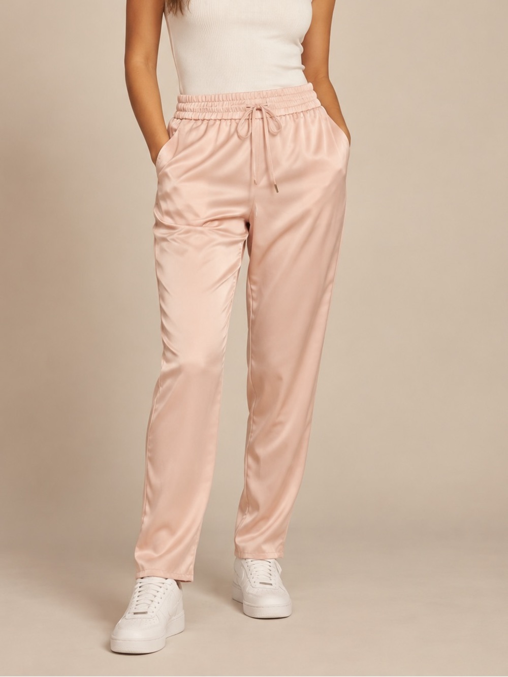 Brandnew Joggers Coquette HM Satin Drawstring Joggers Light Pink Cozy Barbiecore